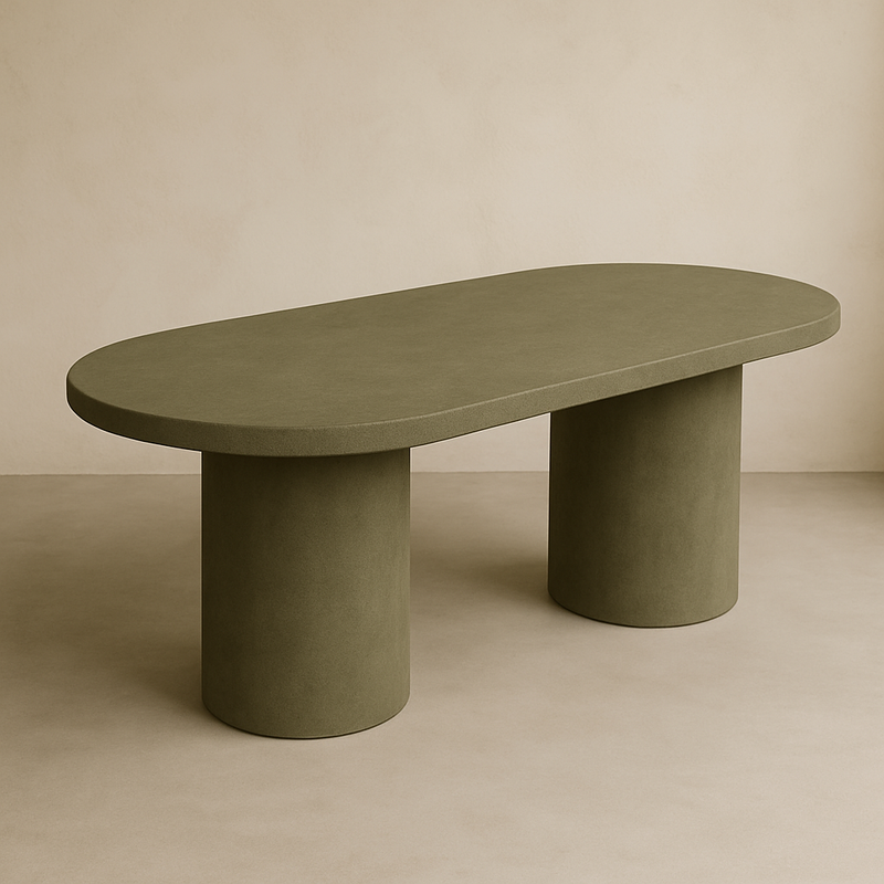 Ovaal Kaki - Dubbele ronde tafelpoot